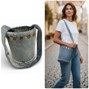 Stylish Denim Bucket Bag with Gold Accents